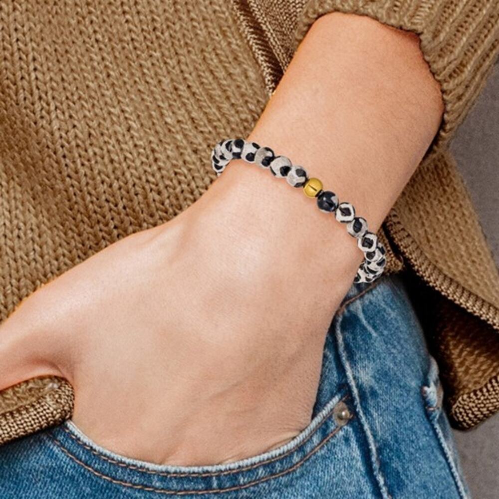 Chisel Stainless Steel Yellow IP-Plated Black Spot Agate Beaded Bracelet